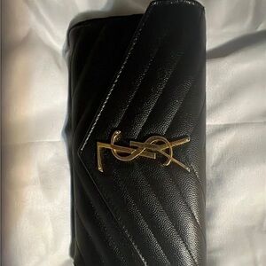 Yves Saint Laurent Black Wallet with Gold Logo